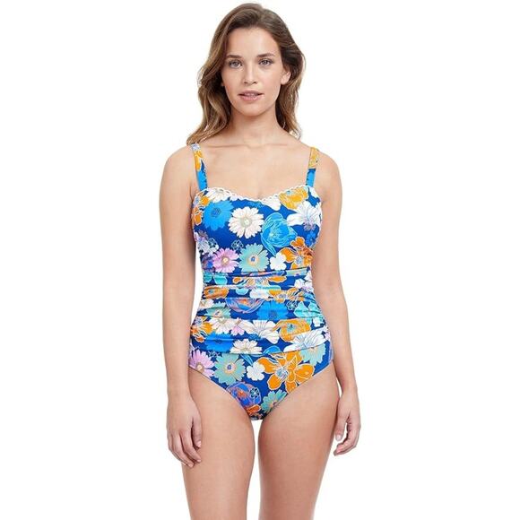 EUC Profile by Gottex Rising Sun One Piece Swimsuit D-Cup Blue Floral Ruched - Picture 14 of 15